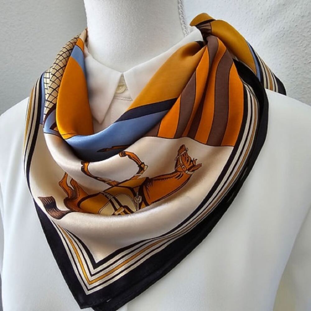 Luxury Inspired Horse Print Silk Satin Scarf - Picture 4 of 12
